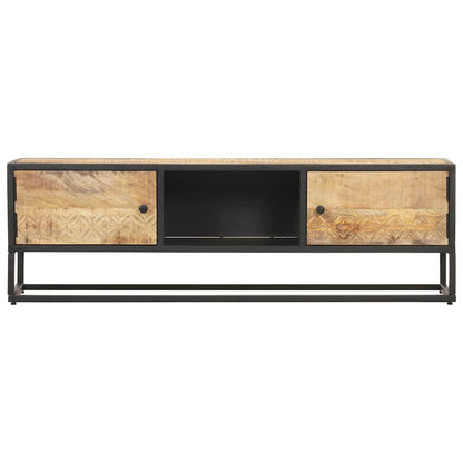 320943 vidaXL TV Cabinet with Carved Door 130x30x40 cm Rough Mango Wood