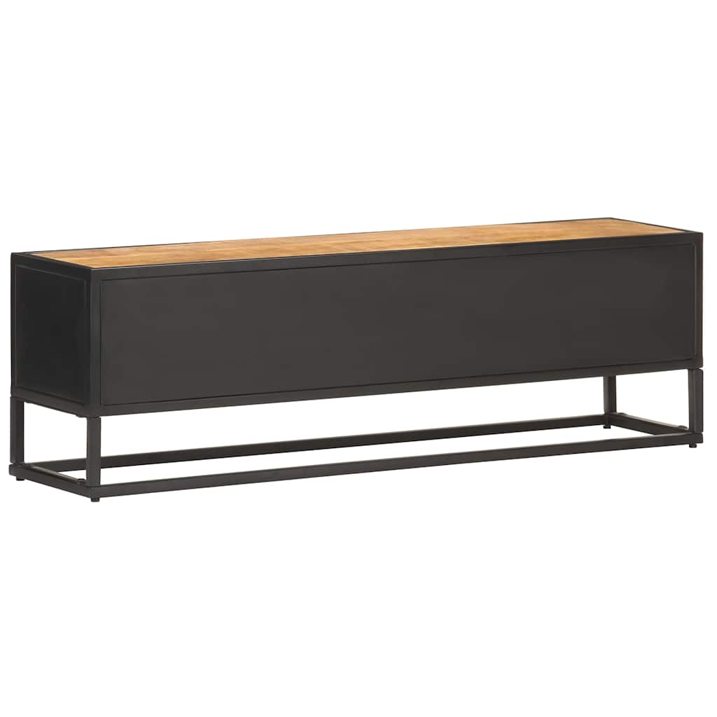 320943 vidaXL TV Cabinet with Carved Door 130x30x40 cm Rough Mango Wood