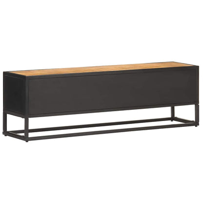 320943 vidaXL TV Cabinet with Carved Door 130x30x40 cm Rough Mango Wood
