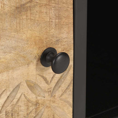 320943 vidaXL TV Cabinet with Carved Door 130x30x40 cm Rough Mango Wood