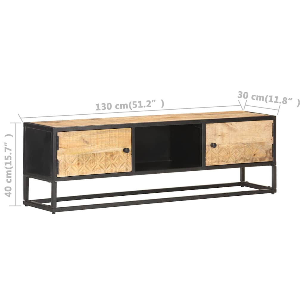 320943 vidaXL TV Cabinet with Carved Door 130x30x40 cm Rough Mango Wood
