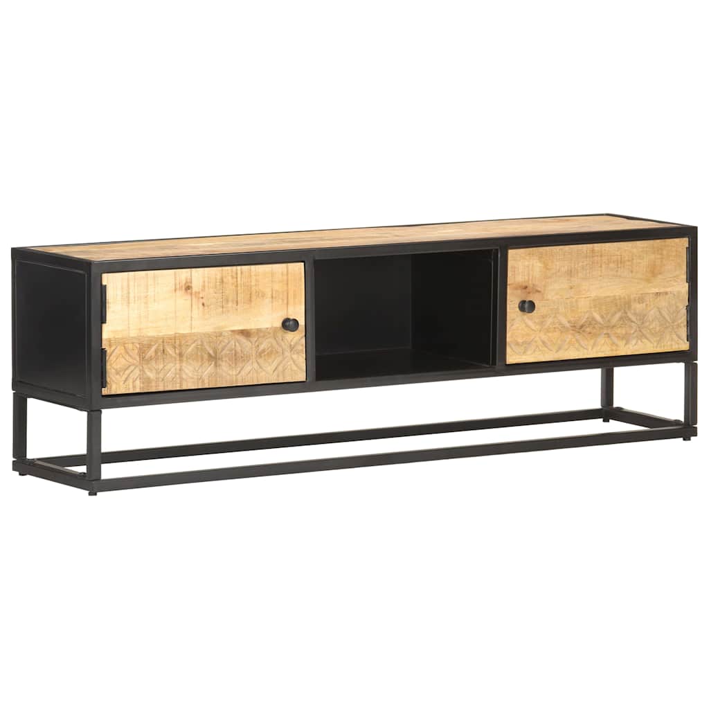 320943 vidaXL TV Cabinet with Carved Door 130x30x40 cm Rough Mango Wood
