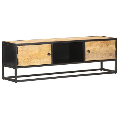 320943 vidaXL TV Cabinet with Carved Door 130x30x40 cm Rough Mango Wood