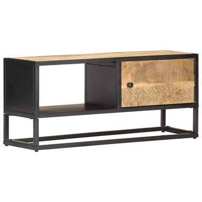 320944 vidaXL TV Cabinet with Carved Door 90x30x40 cm Rough Mango Wood