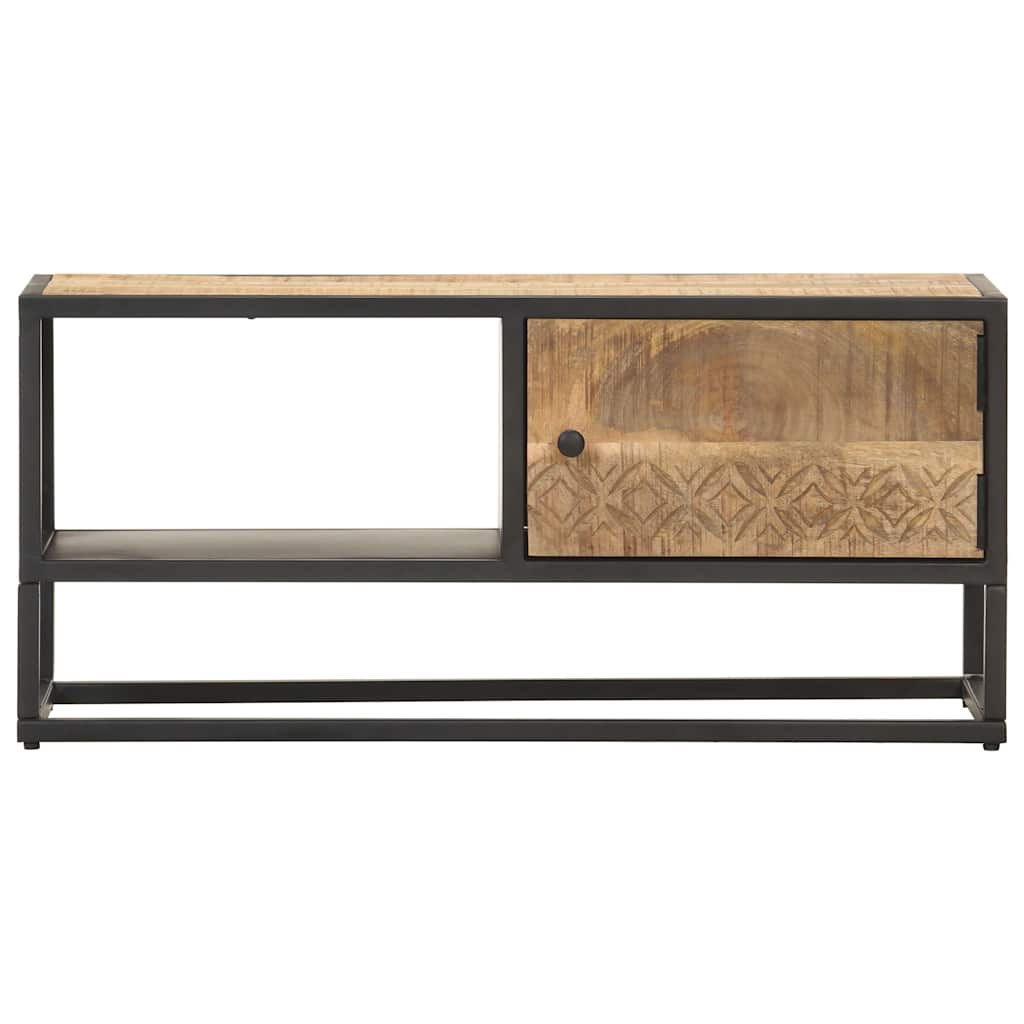 320944 vidaXL TV Cabinet with Carved Door 90x30x40 cm Rough Mango Wood