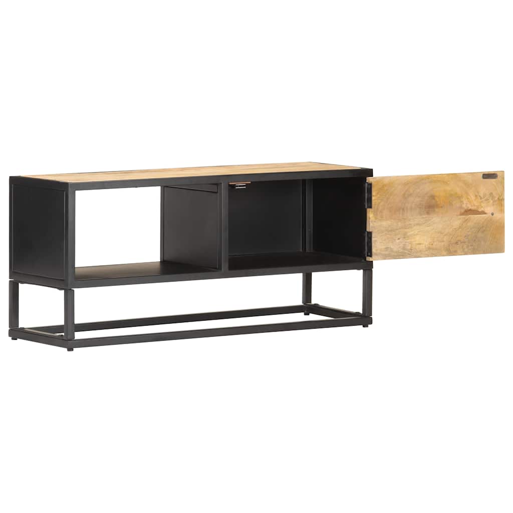 320944 vidaXL TV Cabinet with Carved Door 90x30x40 cm Rough Mango Wood