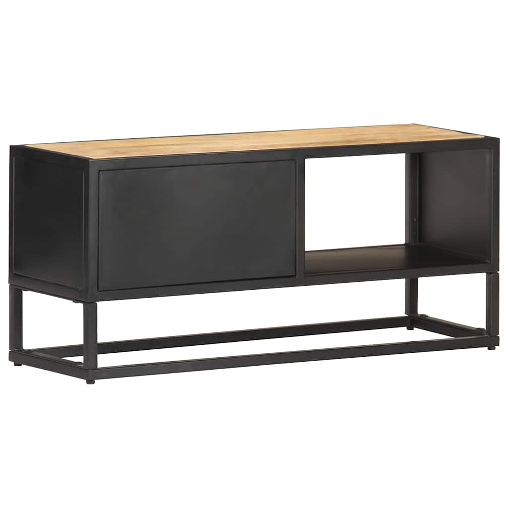 320944 vidaXL TV Cabinet with Carved Door 90x30x40 cm Rough Mango Wood