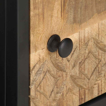 320944 vidaXL TV Cabinet with Carved Door 90x30x40 cm Rough Mango Wood