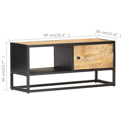 320944 vidaXL TV Cabinet with Carved Door 90x30x40 cm Rough Mango Wood