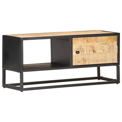 320944 vidaXL TV Cabinet with Carved Door 90x30x40 cm Rough Mango Wood