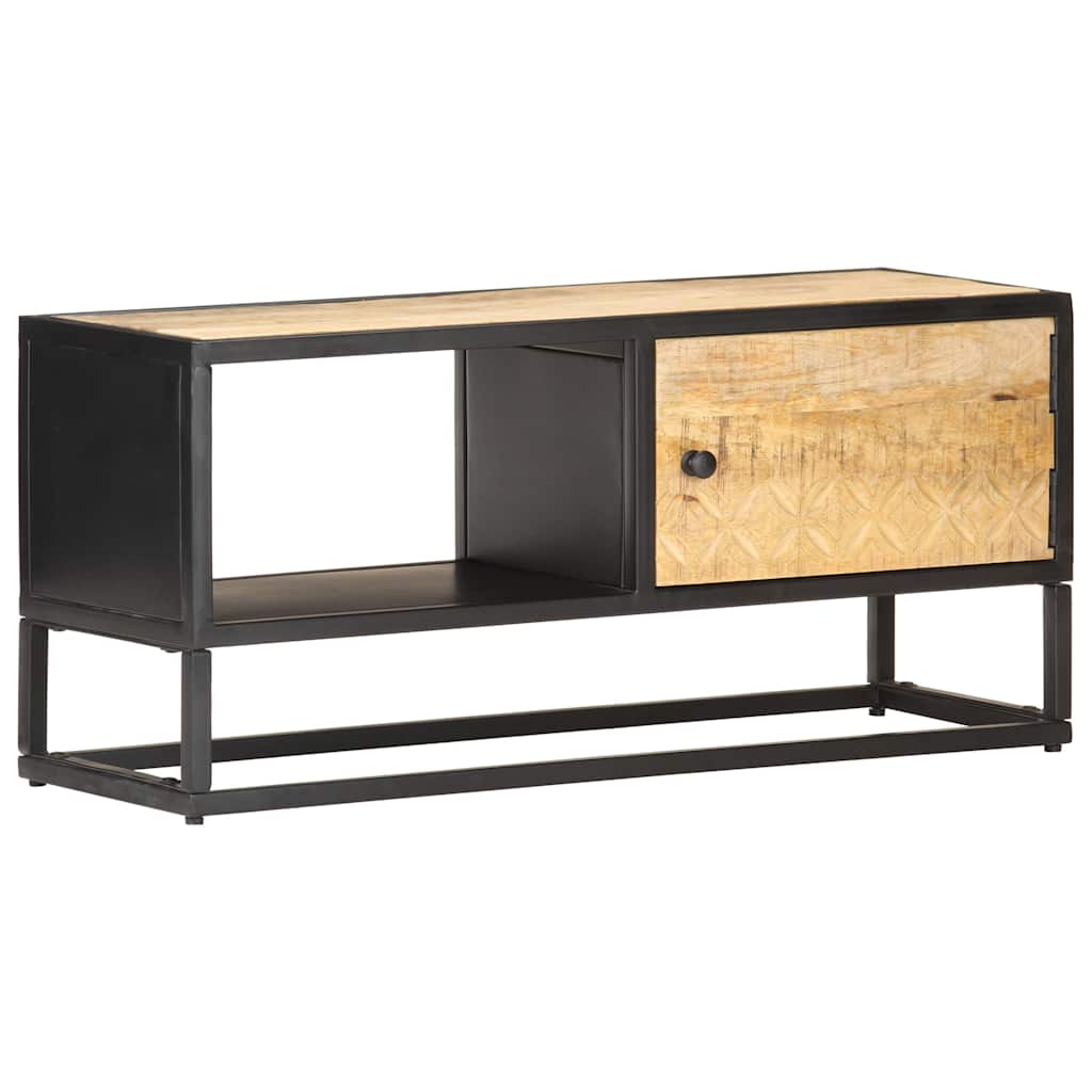 320944 vidaXL TV Cabinet with Carved Door 90x30x40 cm Rough Mango Wood
