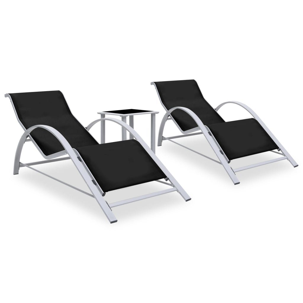 Sun Lounger | Black, Silver | Aluminium, Textilene, Steel, Tempered Glass