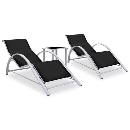 Sun Lounger | Black, Silver | Aluminium, Textilene, Steel, Tempered Glass