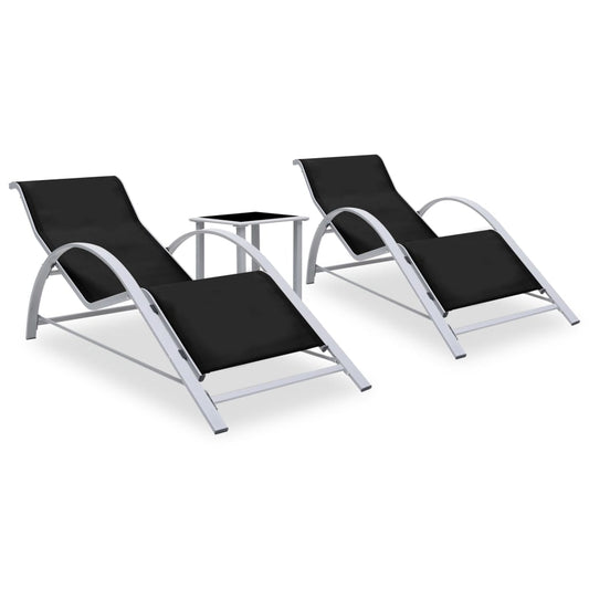 Sun Lounger | Black, Silver | Aluminium, Textilene, Steel, Tempered Glass