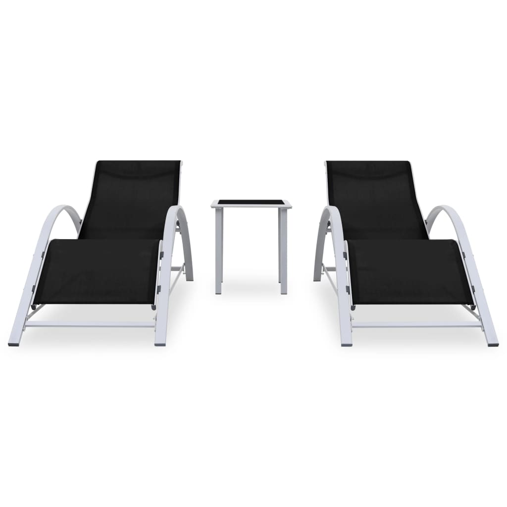 Sun Lounger | Black, Silver | Aluminium, Textilene, Steel, Tempered Glass