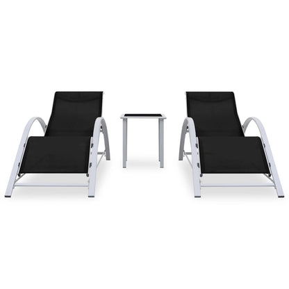Sun Lounger | Black, Silver | Aluminium, Textilene, Steel, Tempered Glass