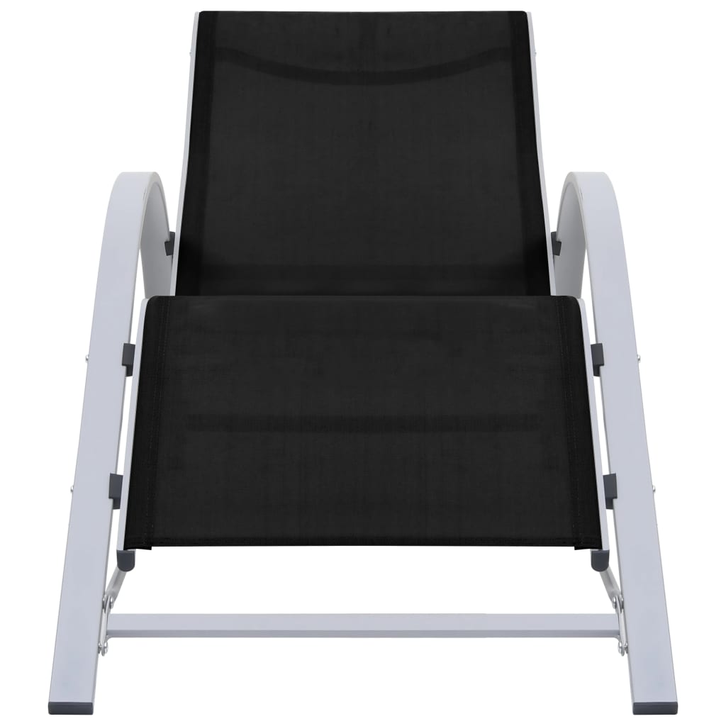Sun Lounger | Black, Silver | Aluminium, Textilene, Steel, Tempered Glass