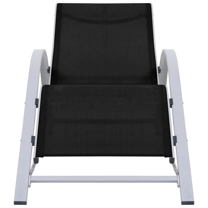 Sun Lounger | Black, Silver | Aluminium, Textilene, Steel, Tempered Glass