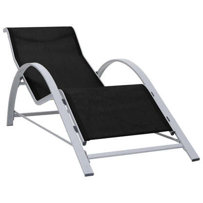Sun Lounger | Black, Silver | Aluminium, Textilene, Steel, Tempered Glass