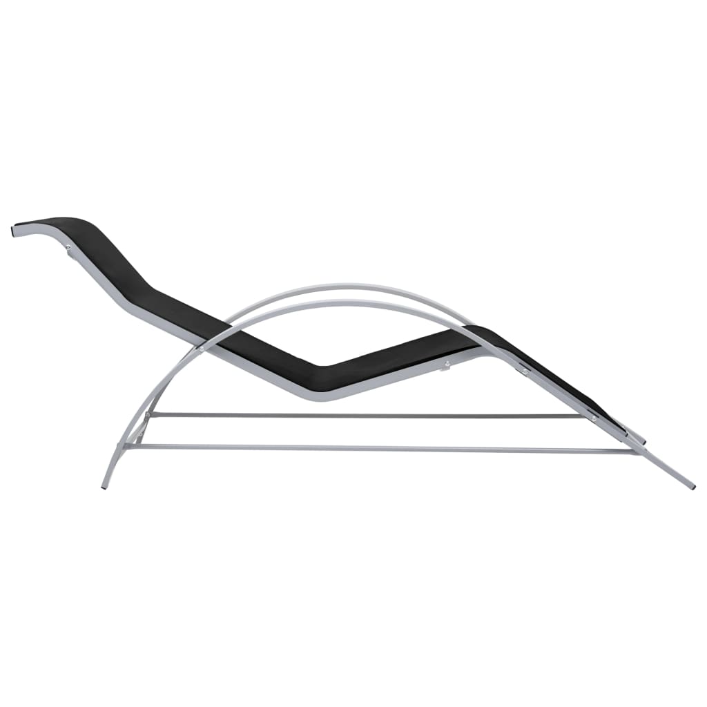 Sun Lounger | Black, Silver | Aluminium, Textilene, Steel, Tempered Glass