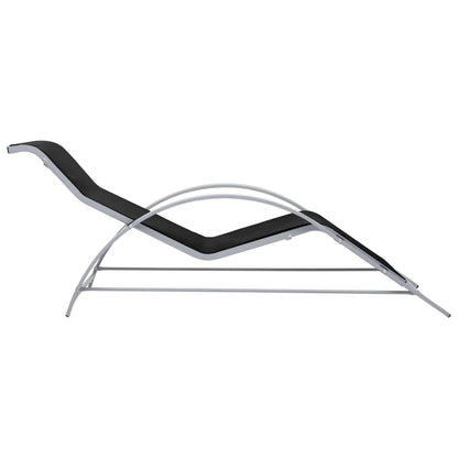 Sun Lounger | Black, Silver | Aluminium, Textilene, Steel, Tempered Glass