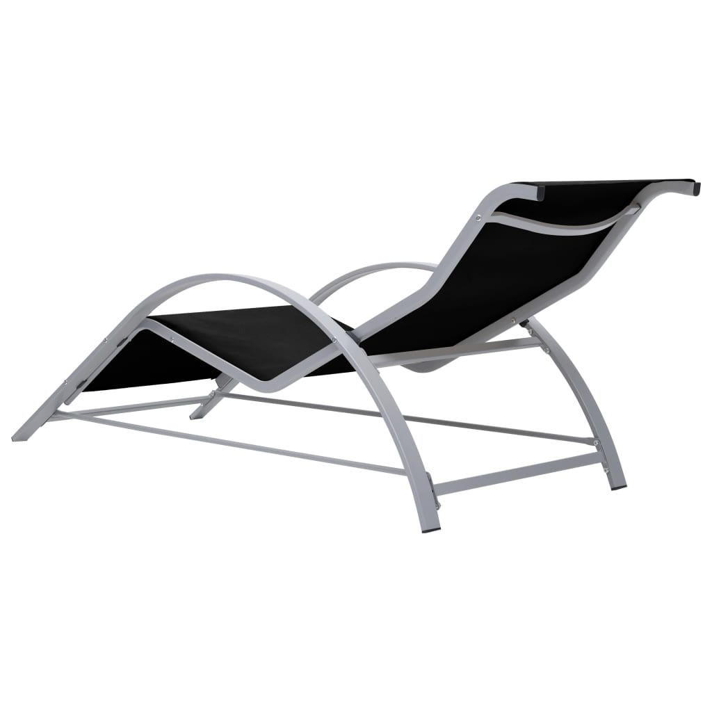 Sun Lounger | Black, Silver | Aluminium, Textilene, Steel, Tempered Glass