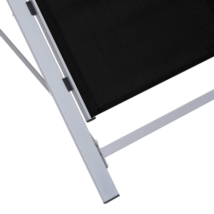 Sun Lounger | Black, Silver | Aluminium, Textilene, Steel, Tempered Glass