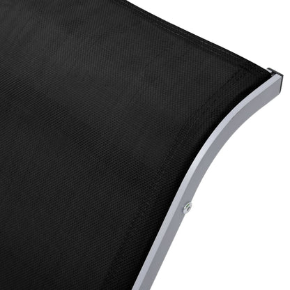 Sun Lounger | Black, Silver | Aluminium, Textilene, Steel, Tempered Glass