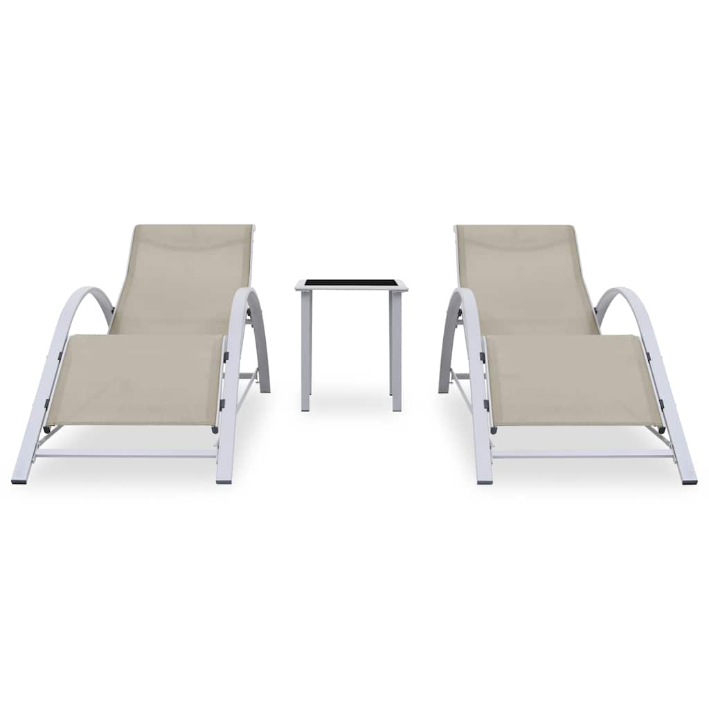 Sun Loungers 2 pcs with Table Aluminium Cream
