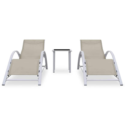Sun Loungers 2 pcs with Table Aluminium Cream