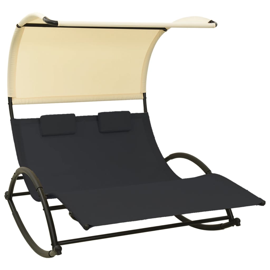 Sun Lounger | Black and cream | Textilene, Steel | Large | Sun Lounger