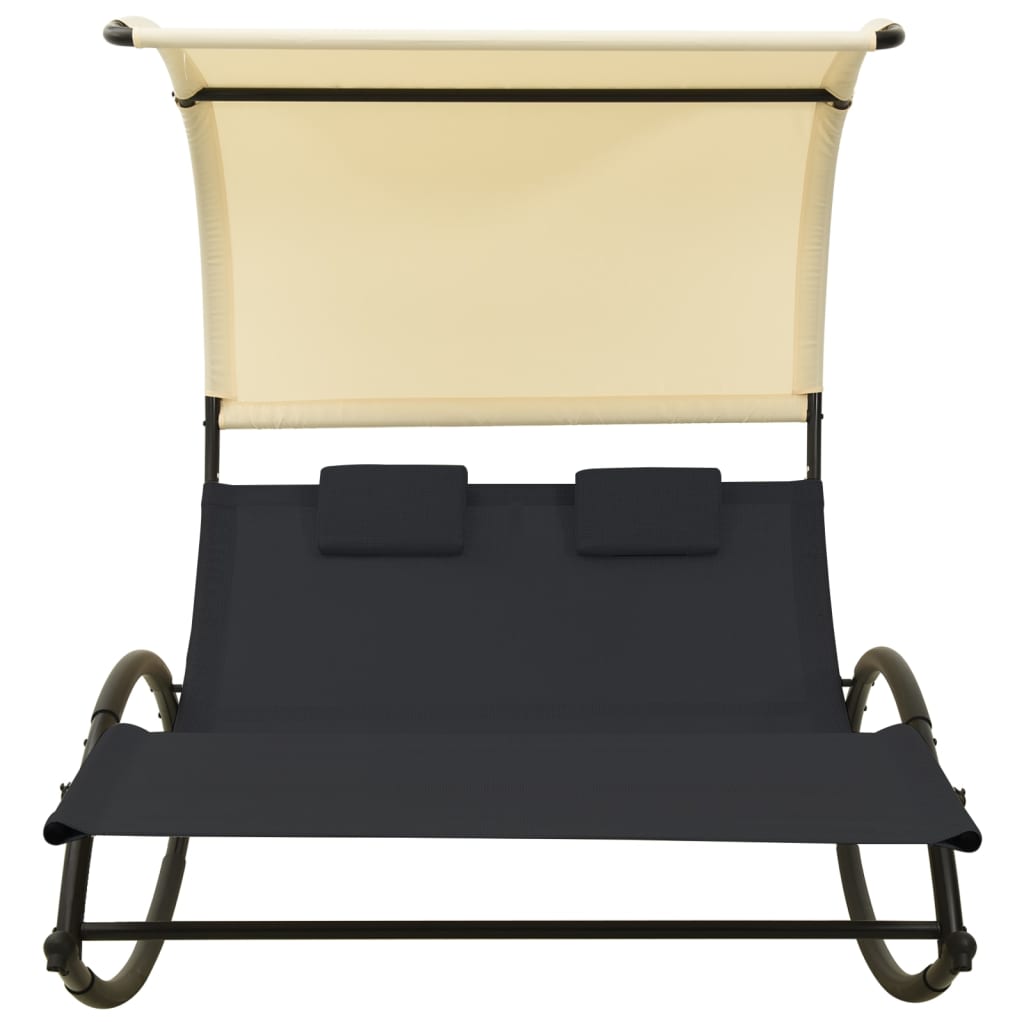 Sun Lounger | Black and cream | Textilene, Steel | Large | Sun Lounger