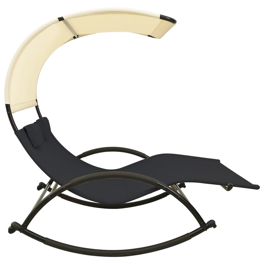 Sun Lounger | Black and cream | Textilene, Steel | Large | Sun Lounger