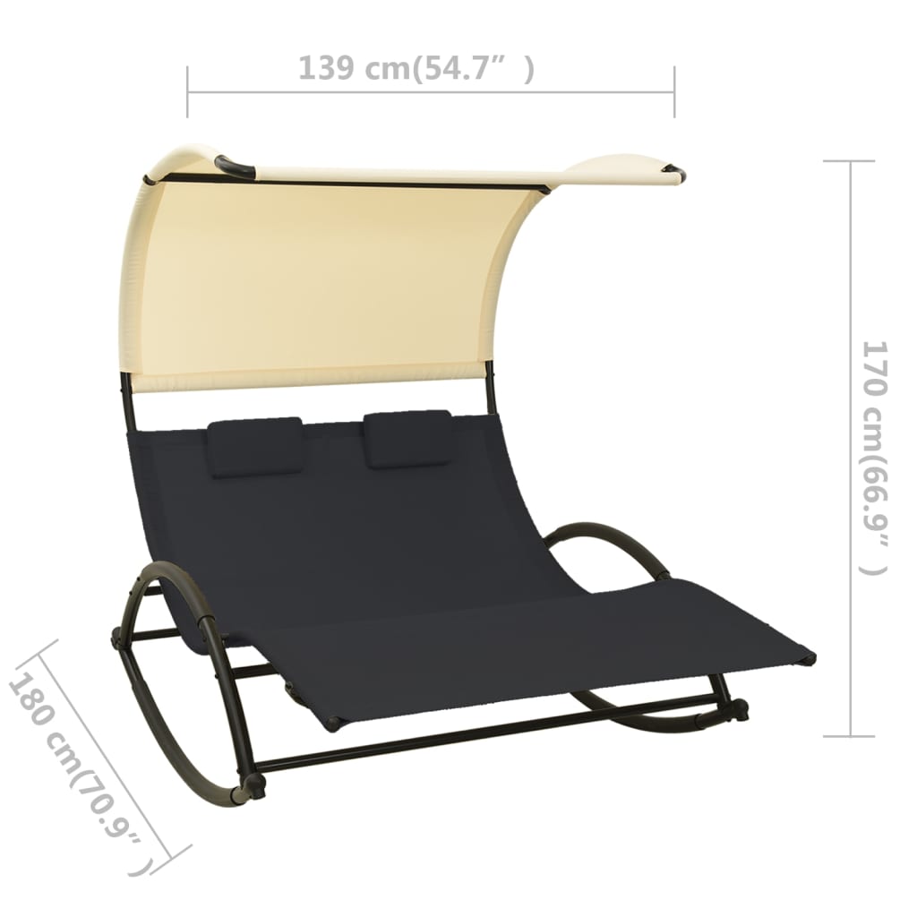 Sun Lounger | Black and cream | Textilene, Steel | Large | Sun Lounger