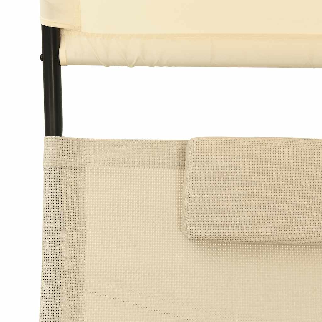 Double Sun Lounger with Canopy Textilene Cream