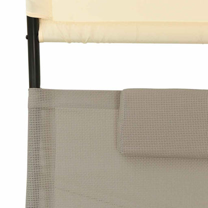 Double Sun Lounger with Canopy Textilene Taupe and Cream