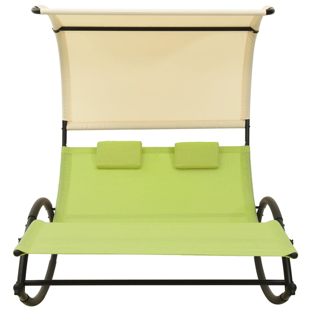 Sun Lounger | Green and cream | Textilene, Steel | Double