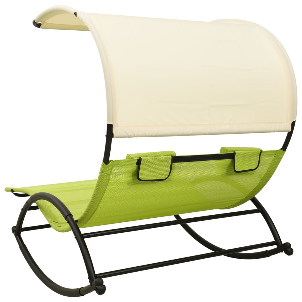 Sun Lounger | Green and cream | Textilene, Steel | Double