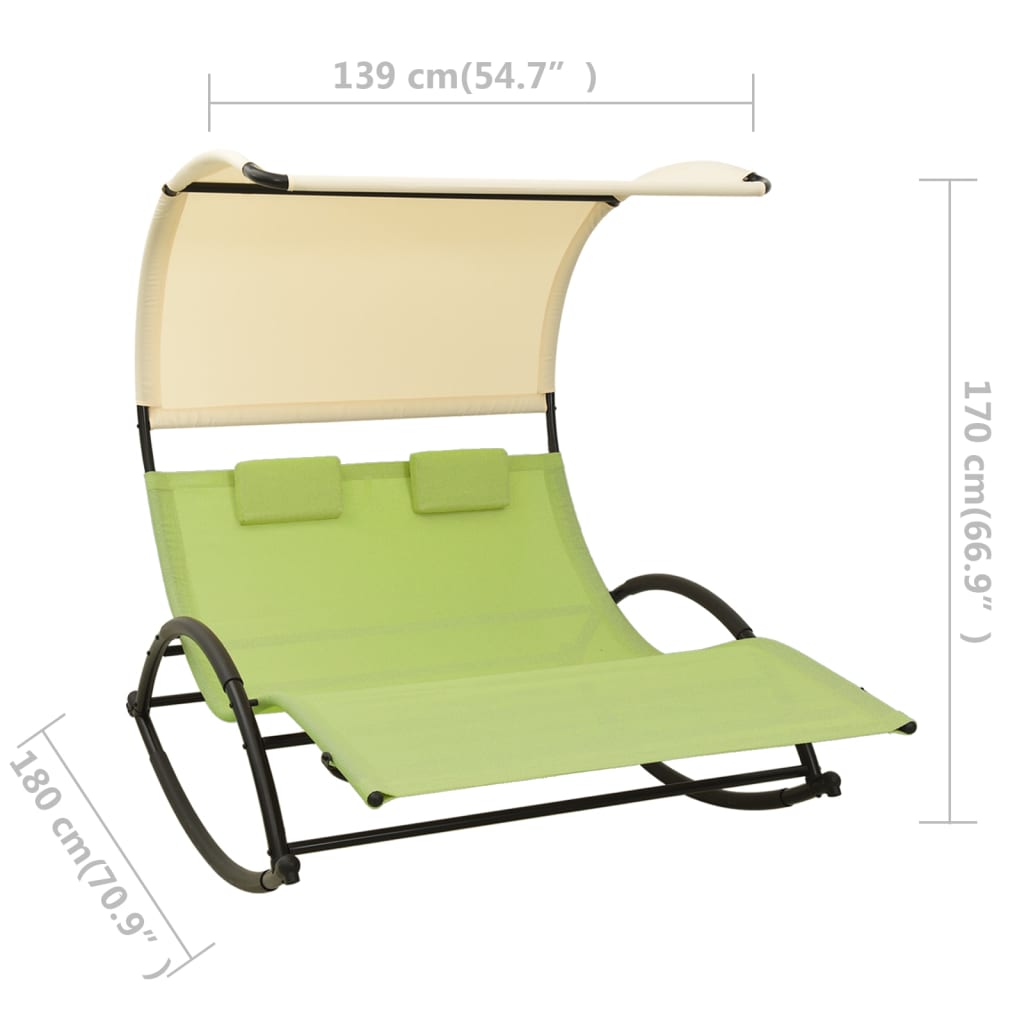Sun Lounger | Green and cream | Textilene, Steel | Double