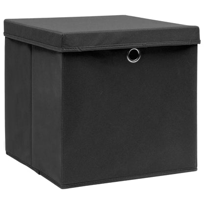 Storage Boxes with Covers 10 pcs 28x28x28 cm Black