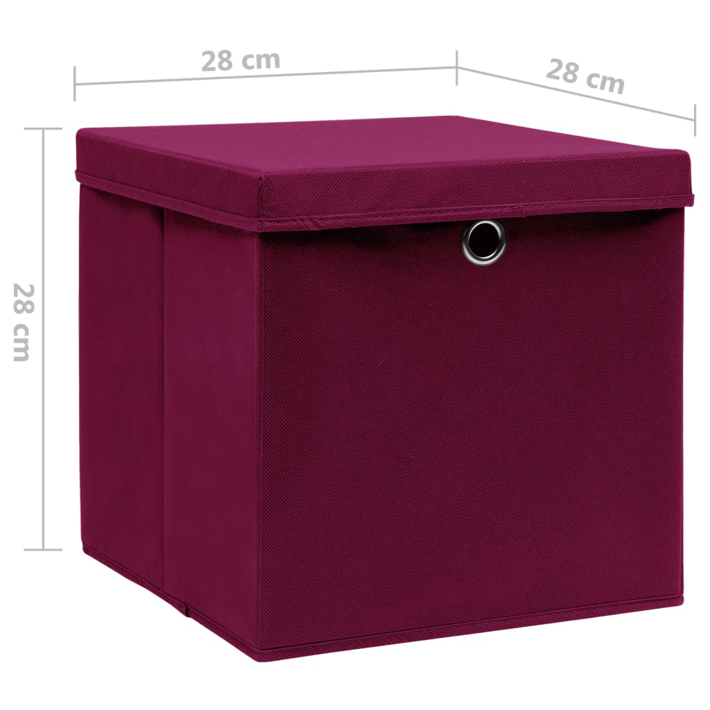 Storage Boxes with Covers 4 pcs 28x28x28 cm Dark Red