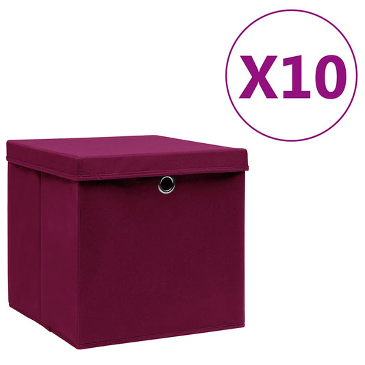 Storage Boxes with Covers 10 pcs 28x28x28 cm Dark Red