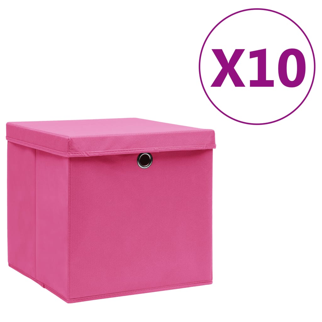 Storage Box | Set of 10 | Pink | Non-woven fabric | 28x28x28 cm
