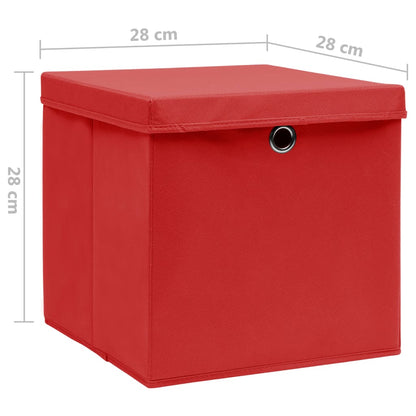 Storage Boxes with Covers 10 pcs 28x28x28 cm Red
