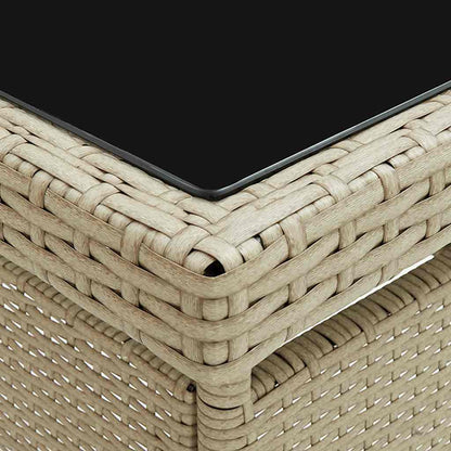 Outdoor Dining Table Beige Poly Rattan and Glass