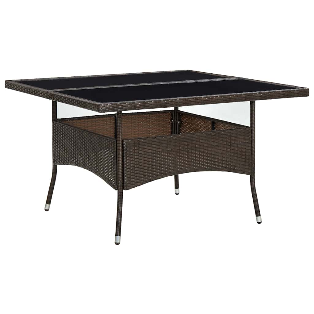 310556 vidaXL Outdoor Dining Table Brown Poly Rattan and Glass