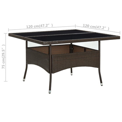 310556 vidaXL Outdoor Dining Table Brown Poly Rattan and Glass