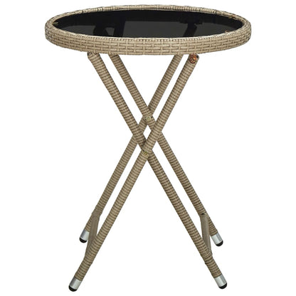 Tea Table Beige 60 cm Poly Rattan and Tempered Glass
