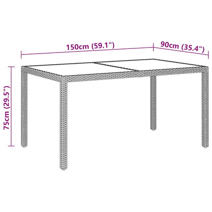 310576 vidaXL Garden Table 150x90x75 cm Tempered Glass and Poly Rattan Beige