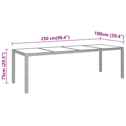 310593 vidaXL Garden Table 250x100x75 cm Tempered Glass and Poly Rattan Grey